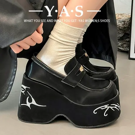小众设计感蝴蝶刺绣厚底玛丽珍鞋女2024春季新款增高黑色小皮鞋潮图片