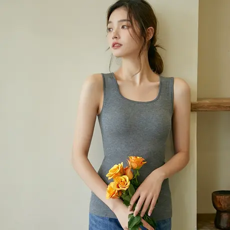 秋冬保暖背心女加绒加厚发热修身马甲一体胸垫内穿打底衫美体内衣商品大图