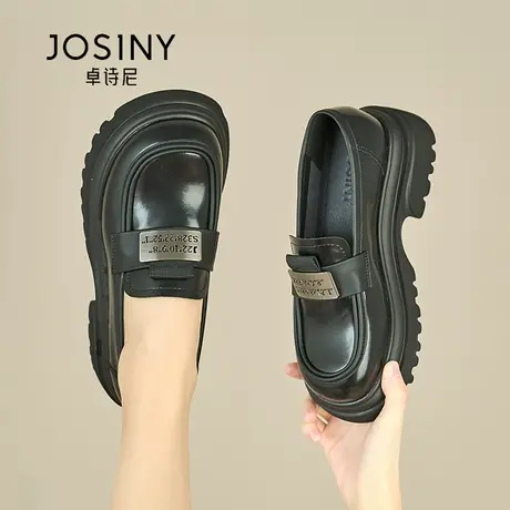 卓诗尼厚底乐福鞋女2024春季新款一脚蹬懒人鞋圆头百搭英伦风女鞋图片