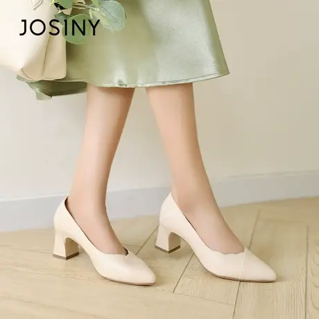 Josiny/卓诗尼粗跟女士高跟鞋2023秋季新款百搭休闲职场通勤单鞋商品大图