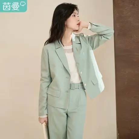 茵曼通勤西装领外套女2023年春季新款优雅纯色显瘦长袖小个子上衣图片