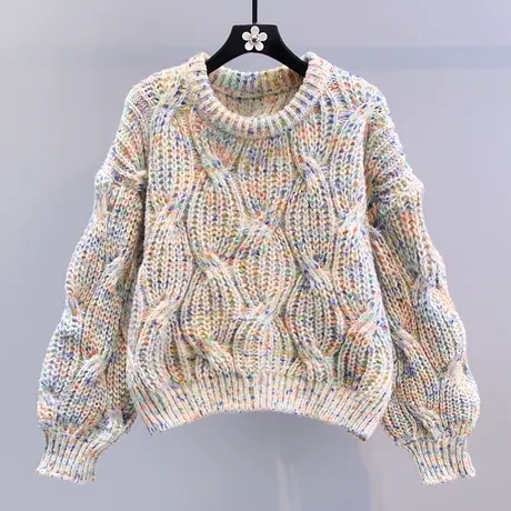 彩色粗线麻花毛衣女秋冬2023新款宽松慵懒风设计感加厚针织衫上衣图片