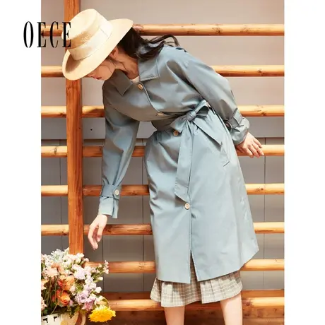 Oece复古收腰中长款风衣2023早春新款女设计感大衣气质设计感外套商品大图
