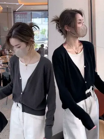 秋季新款假两件设计感针织衫外套女欧货百搭小众气质遮肉显瘦上衣商品大图