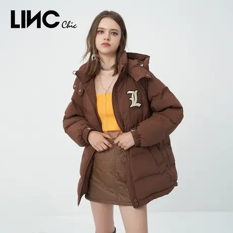 LINC金羽杰2023冬新款复古学院围裹感反季断码女款中长款羽绒服女商品大图