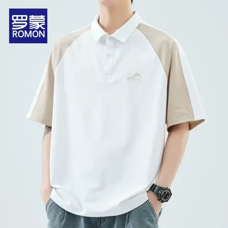 罗蒙冰丝POLO衫男士夏季薄款翻领短袖T恤美式宽松拼接休闲上衣服商品大图