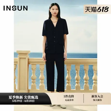 INSUN恩裳专选夏季醋酸混纺V领短袖西装商品大图