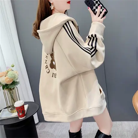 设计感加绒加厚连帽卫衣开衫女2023新款秋冬爆款宽松oversize外套商品大图