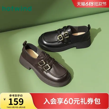 热风黑色小皮鞋女款2025年春季新款英伦风复古乐福鞋粗跟女鞋子图片