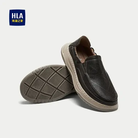 HLA/海澜之家冲孔休闲鞋2025新款圆头一脚蹬发泡底清爽透气皮鞋男商品大图