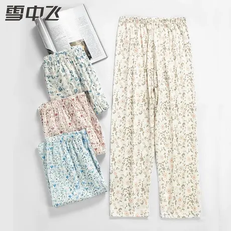 纯棉家居睡裤女中老年人全棉宽松加肥加大码妈妈薄款空调长裤夏季图片