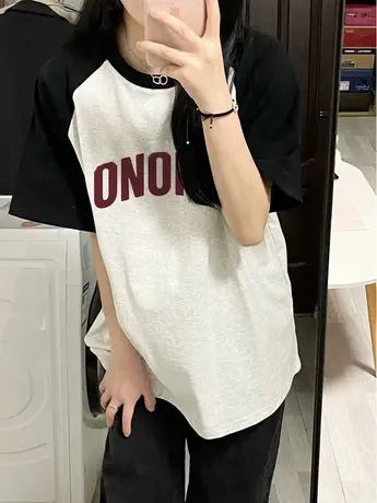 欧美潮牌t恤女夏季hiphop大码插肩袖短袖设计感小众ins中性风上衣商品大图