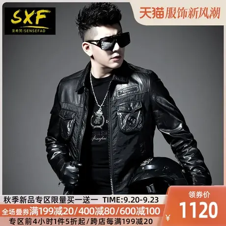 SXF圣希梵真皮男士外套2023新款潮 夹棉皮衣加厚拼接工装皮夹克男商品大图
