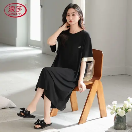 浪莎莫代尔睡裙女款2025新款夏短袖孕妇大码胖mm可外穿睡衣连衣裙商品大图