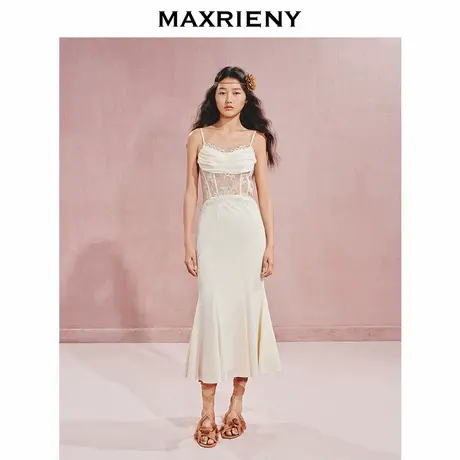 【奥莱】MAXRIENY复古宫廷风收腰X型蕾丝连衣裙吊带裙图片