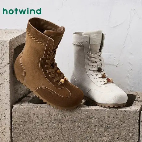 热风平底短靴女款2025年秋季新款时尚百搭英伦风休闲潮流女靴子商品大图