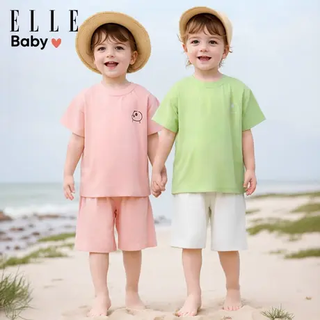 法国ELLE BABY夏装两件套宝宝衣服夏季薄款男女童短袖T恤短裤套装图片