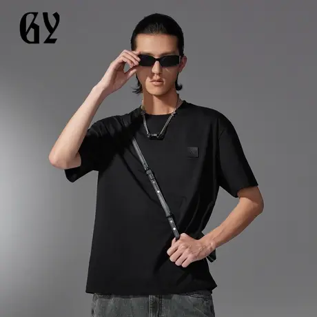 雅戈尔奥莱 GY男装夏季后背字母印花微落肩廓形纯棉男士短袖T恤商品大图
