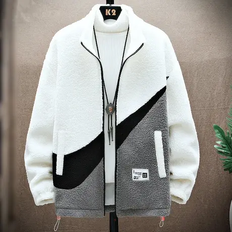 冬季男士外套羊羔绒新款潮流立领颗粒绒棉衣摇粒绒加厚棉袄男冬装商品大图