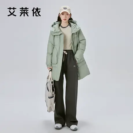 艾莱依防风羽绒服女奥莱新款连帽时尚简约中长款鸭绒保暖冬季外套商品大图