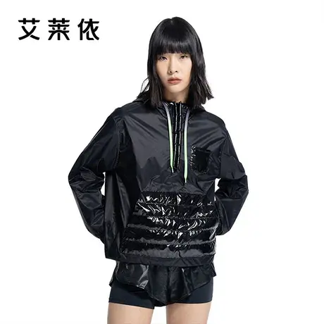 艾莱依卫衣女春秋款设计感个性时尚局部充绒连帽轻薄爆款运动外套图片