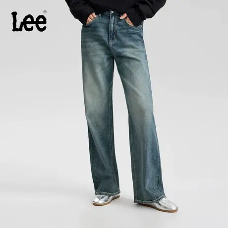 【张凌赫代言】Lee商场款25冬新428懒懒裤舒适直脚中蓝色女牛仔裤商品大图