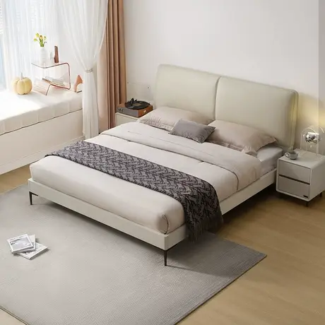 全友家居奶油风现代简约皮艺床主卧室高端大气皮床双人床商品大图