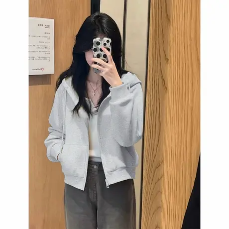 NOW真维斯连帽卫衣外套女2025新款春秋短款小个子拉链上衣开衫商品大图