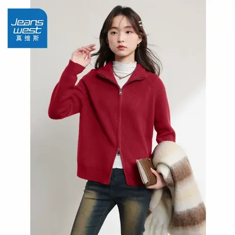 NOE真维斯毛衣开衫外套女2025新款秋冬季青少年加厚休闲上衣女商品大图