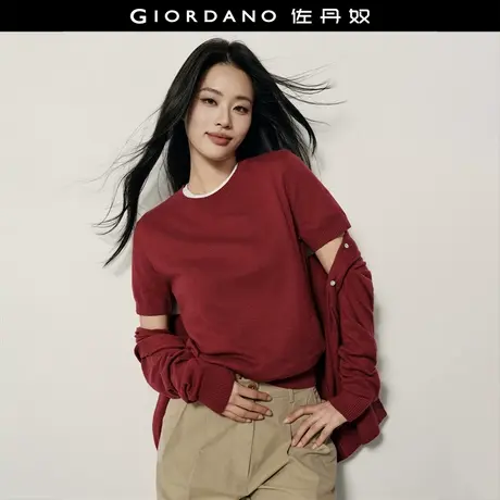 【韩国同款】佐丹奴针织衫女装新款纯色修身针织短袖毛衣05355715商品大图