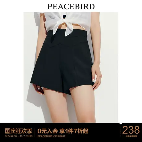太平鸟高腰阔腿A型短裤女2023年夏季新款黑色小个子时尚西装短裤图片