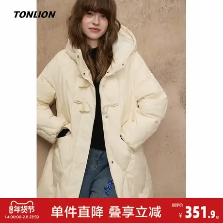 唐狮2026冬新款女羽绒服长款连帽白色菱格百搭超好看小众休闲w5商品大图