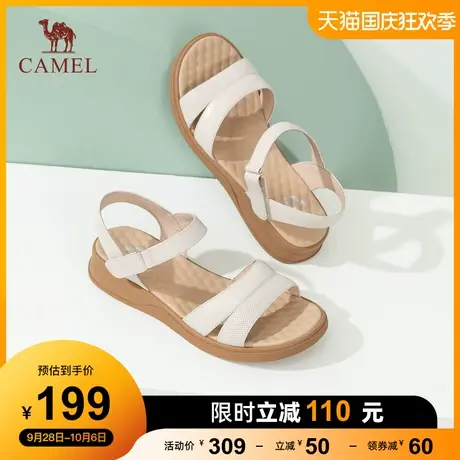 骆驼女鞋2023年夏季新款休闲妈妈凉鞋露趾舒适魔术贴时装凉鞋女款图片