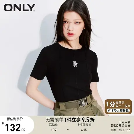 ONLY奥莱2023夏季新款时尚甜酷设计感圆领修身短袖T恤女商品大图
