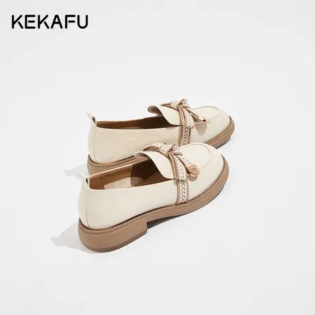 珂卡芙白色小皮鞋女2023新款秋季软皮乐福鞋英伦风女鞋一脚蹬单鞋图片