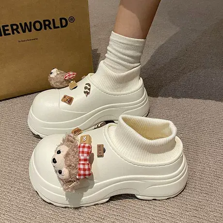 EVA棉拖鞋女冬季防水家居厚底加绒包跟学生宿舍可爱室内保暖棉鞋商品大图