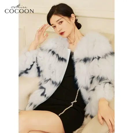 miss COCOON狐狸毛皮草女2022新款冬季宽松时尚圆领染色毛毛外套商品大图