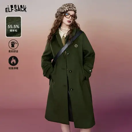 妖精的口袋复古学院风长款毛呢外套女2023冬季新款宽松气质呢大衣图片