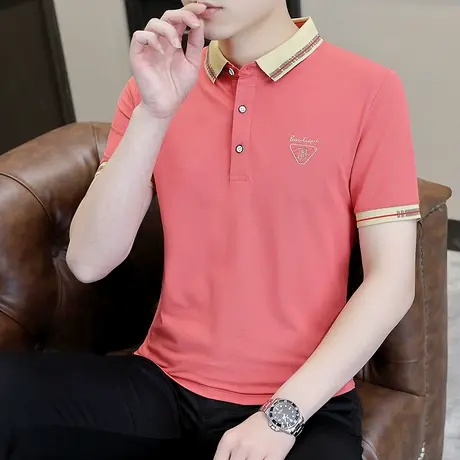 短袖Polo衫男潮流简约翻领T恤男士夏季2023百搭ins潮牌半袖上衣服商品大图