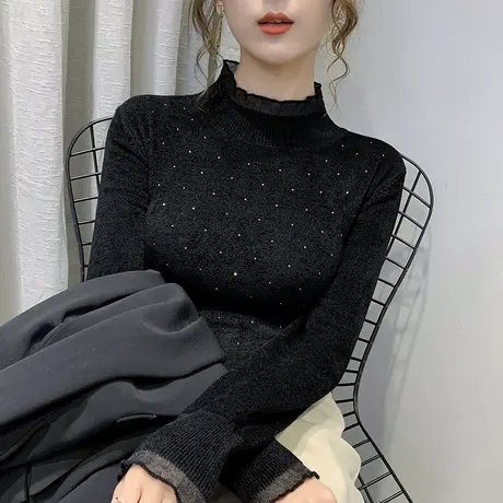 天鹅绒女士毛衣女春装202年新款黑色内搭打底衫女百搭洋气上衣商品大图