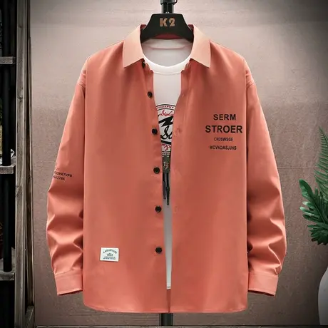 长袖衬衫男春秋季潮流宽松港风寸衫新款青少年休闲百搭痞帅上衣服图片