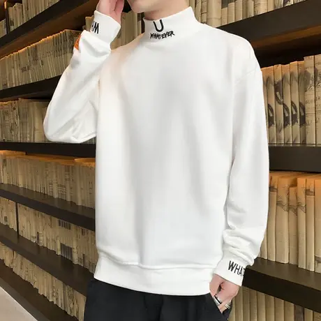 半高领卫衣男春秋季韩版潮流加绒加厚款青少年冬装ins潮牌打底衫商品大图