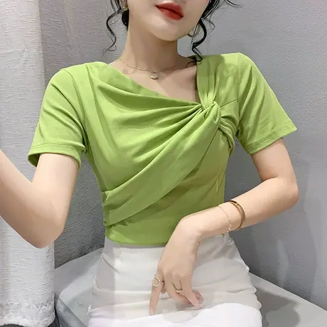 设计感小众T恤女短袖2024夏季新款时尚扭结别致上衣气质百搭小衫商品大图
