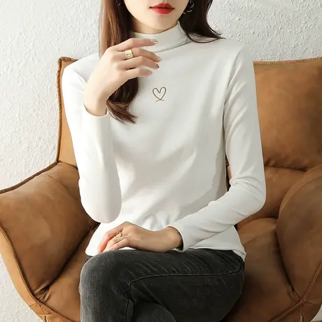 漂亮半高领德绒打底衫女2023新款秋冬洋气内搭保暖今年流行上衣服商品大图