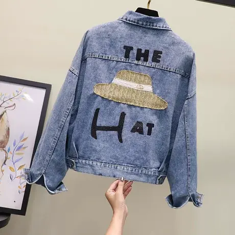 牛仔外套女短款2023新款春秋学生港风夹克上衣女韩版宽松牛仔衣服商品大图