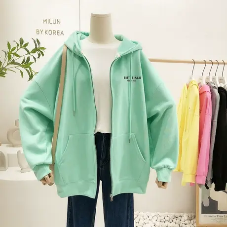 2022早春新款外套韩国东大门ins简约字母连帽开衫卫衣大码宽松女图片