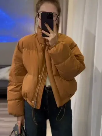 短款立领小个子羽绒服外套2023冬季新款韩版白鸭绒面包服显瘦上衣图片