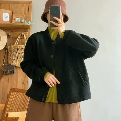 dza 复古短款加厚棒球服女2023冬新款宽松立领加绒外套女夹克上衣图片