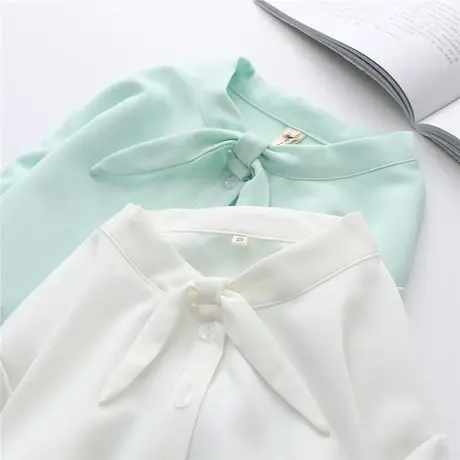 春秋新款小清新文艺学生衬衫女长袖兔耳朵立领衬衣上衣设计感小众商品大图