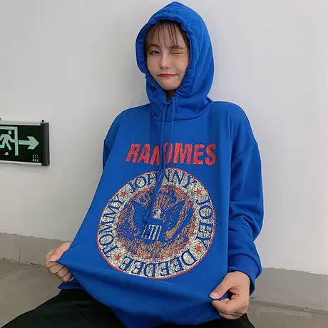 连帽卫衣女2019新款潮ins韩版宽松bf慵懒风春秋薄款超火cec外套女图片